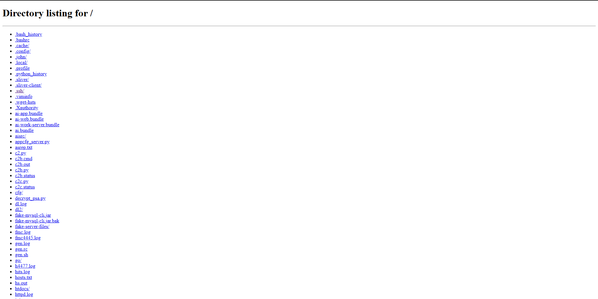 The operator's working directory, served wide open by Python's SimpleHTTP on port 9999