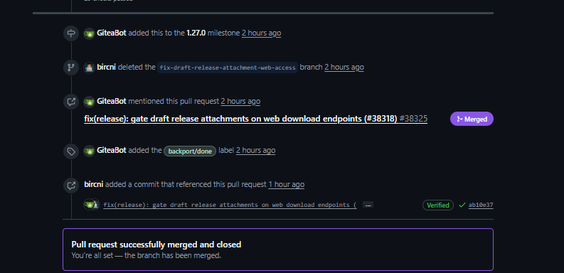 PR merged and backported